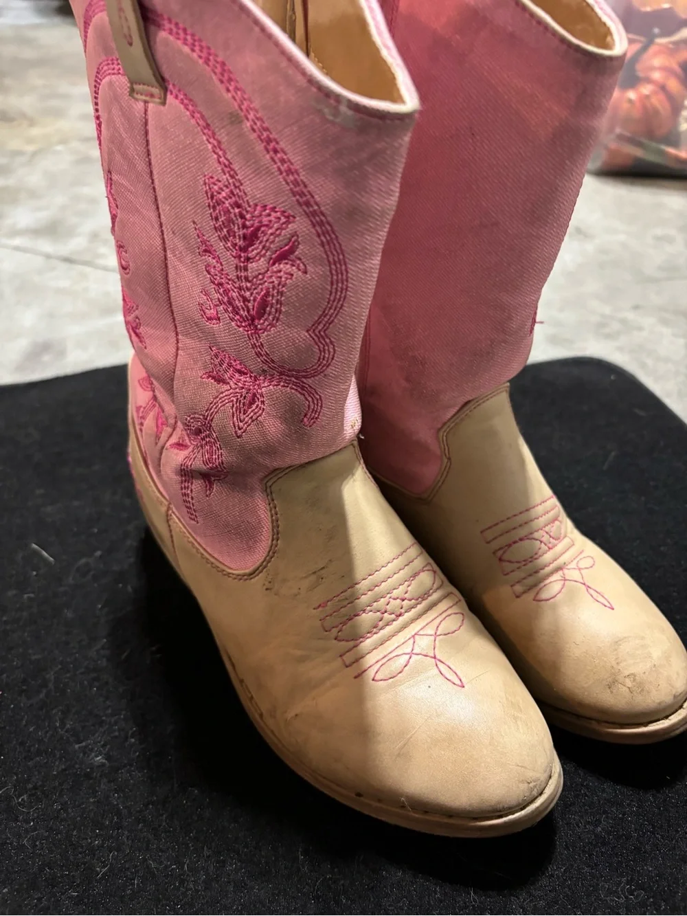 bebe Kids Pink and Tan Embroidered Western Moto Boots